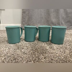 Vintage Corning Ware Mugs: Set of 4 Teal Aqua Coffee Cups